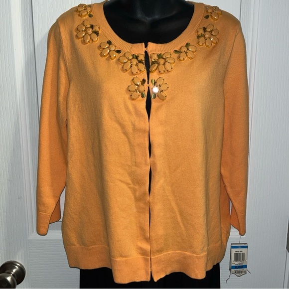 Charter Club Sweater Womens Size XL Orange 3/4 Sleeve Embellished - Picture 1 of 12